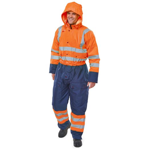 Beeswift Thermal Two-Tone Hi-Vis Waterproof Overall Orange / Navy