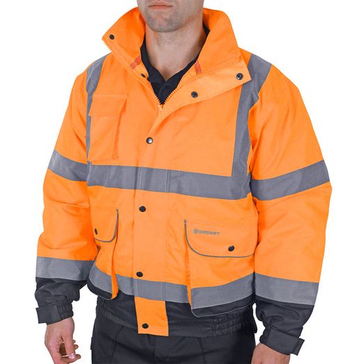 Beeswift Two-Tone Hi-Vis Constructor Bomber Jacket Orange / Navy