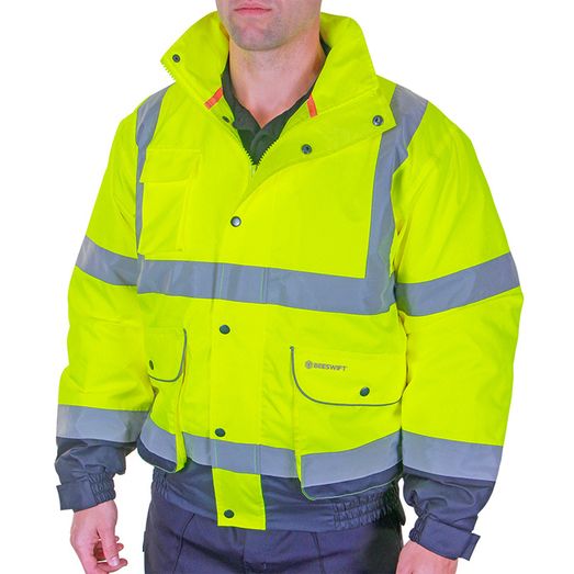 Beeswift Two-Tone Hi-Vis Constructor Bomber Jacket Saturn Yellow / Navy