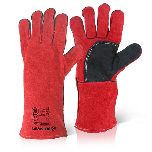 Beeswift Welders Gauntlet Gloves 14" Reinforced Palm Red (10 Pack)