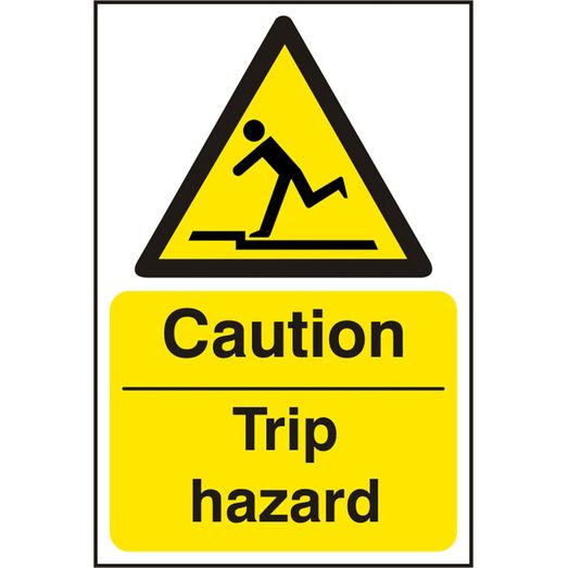 Caution Trip Hazard Sign White/Yellow (5 Pack)