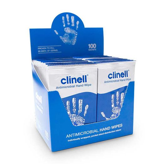 Clinell Antibacterial Hand Wipes Individually Wrapped White (100 Pack)