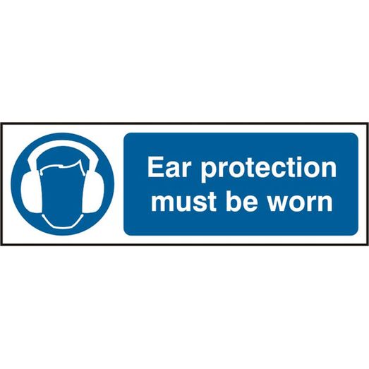 Ear Protection Rigid PVC Sign White/Blue (5 Pack)