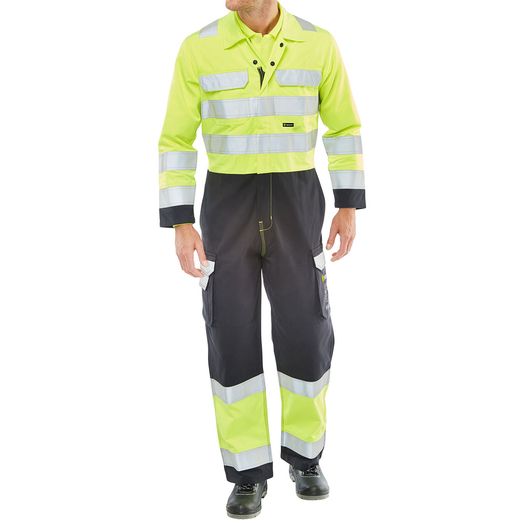 Beeswift Arc Compliant Hi-Vis Boilersuit Saturn Yellow / Navy