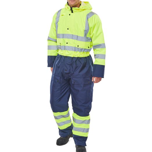 Beeswift Thermal Two-Tone Hi-Vis Waterproof Overall Saturn Yellow / Navy