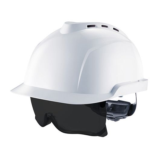 MSA V-Gard 930 Vented Safety Helmet With Integrated Eye Protection Tinted White