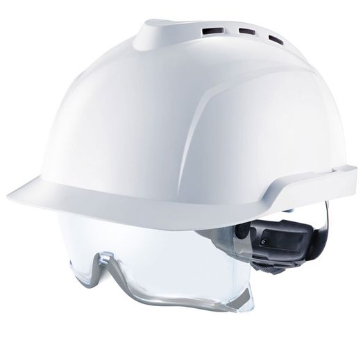 MSA V-Gard 930 Vented Safety Helmet With Integrated Eye Protection White