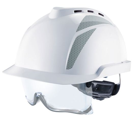 MSA V-Gard 930 Vented Safety Helmet With Integrated Eye Protection White/Grey