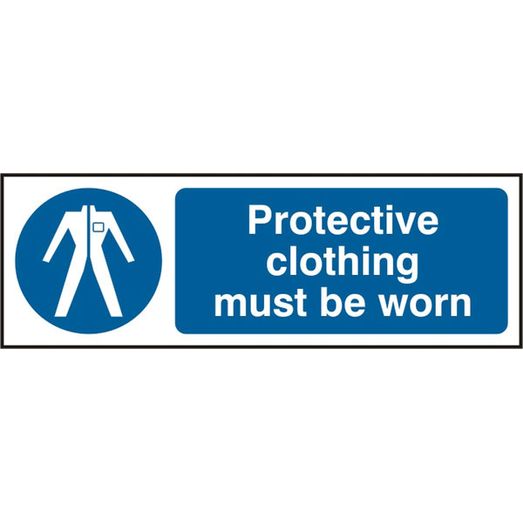 Protective Clothing Must Be Worn Rigid PVC Sign White/Blue (5 Pack)