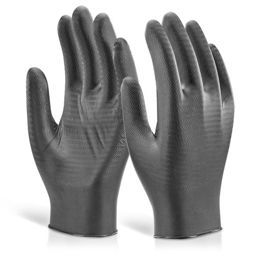 Beeswift Glovezilla Nitrile Disposable Gripper Gloves Powder Free Black (1000 Pack)