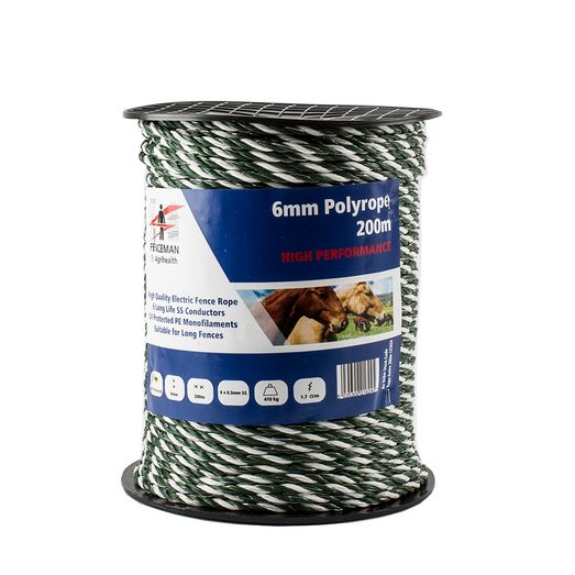 200m Fenceman Super Performance Polyrope Electric Fence Rope Green/White