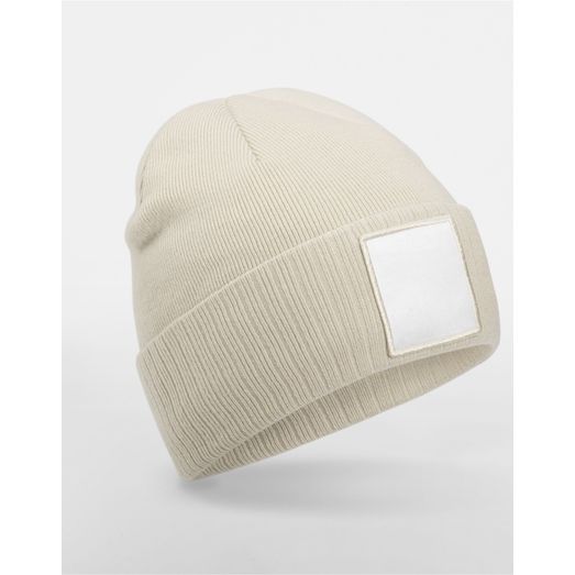 Beechfield Appliqué Patch Beanie Oatmeal/White