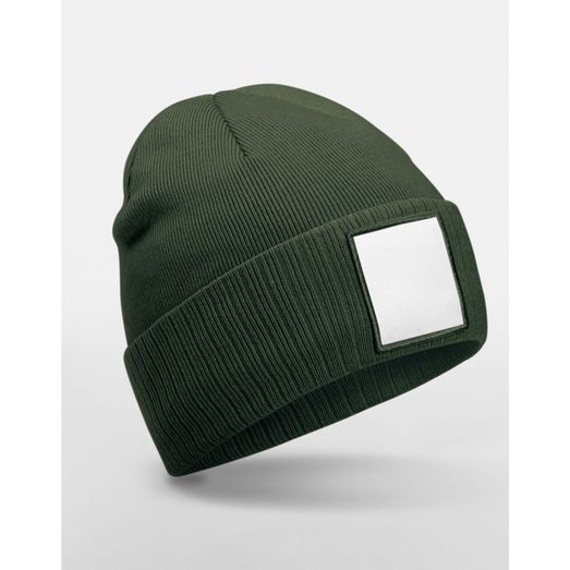 Beechfield Appliqué Patch Beanie Olive Green/White