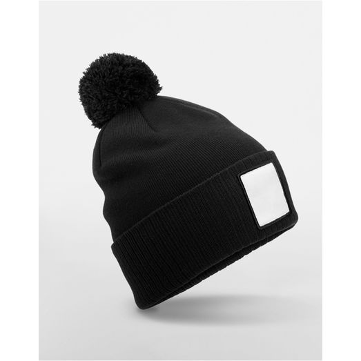 Beechfield Appliqué Patch Pom Beanie Black/White