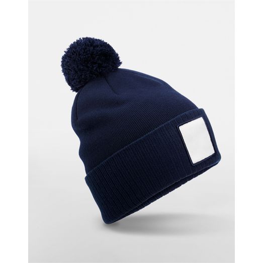 Beechfield Appliqué Patch Pom Beanie Oxford Navy/White