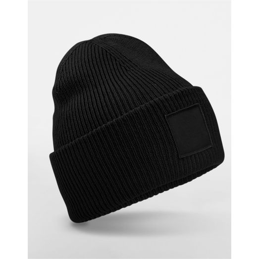 Beechfield Deep Cuffed Tonal Patch Beanie Black