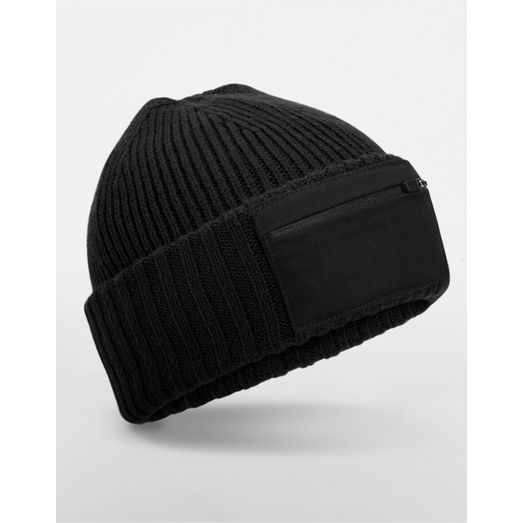 Beechfield Zip Patch Beanie Black