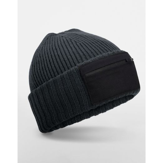 Beechfield Zip Patch Beanie Graphite Grey/Black