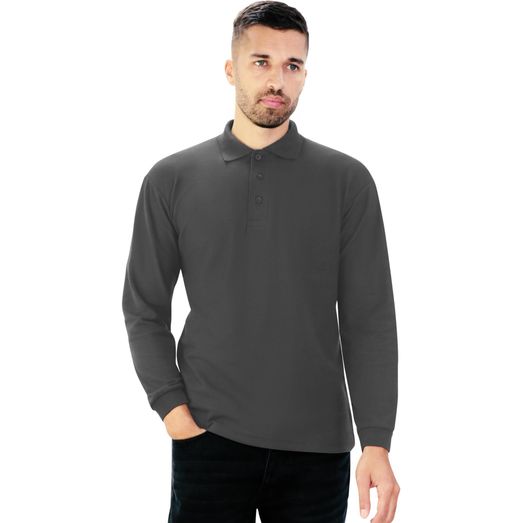 Casual Classics Classic Polycotton Long Sleeve Pique Polo 190gm - Charcoal