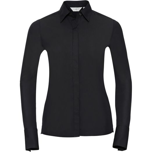 Russell Collection Fitted Ultimate Stretch Long Sleeve Shirt Ladies - Black