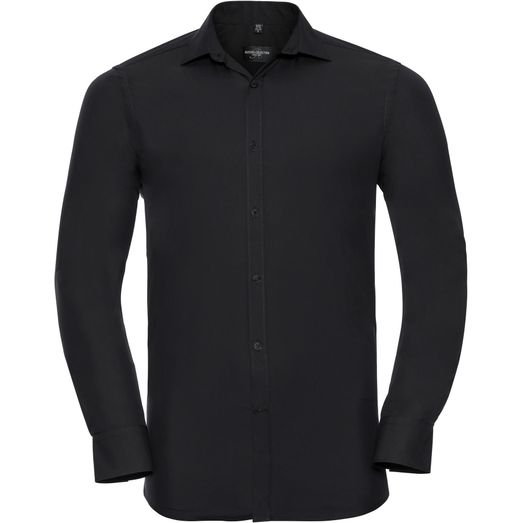 Russell Collection Fitted Ultimate Stretch Long Sleeve Shirt Mens - Black