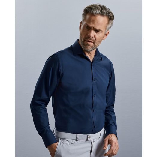 Russell Collection Fitted Ultimate Stretch Long Sleeve Shirt Mens - White