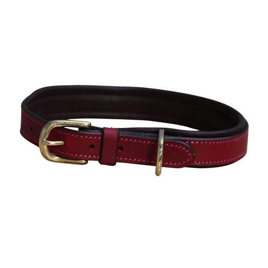 Mackey Padded Leather Dog Collar Mulberry &amp; Brown