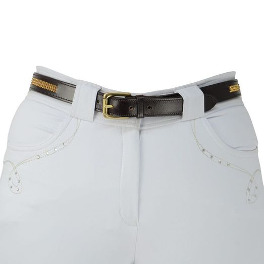 Hy Crystal Diamante Leather Belt - Brown - Gold Diamante