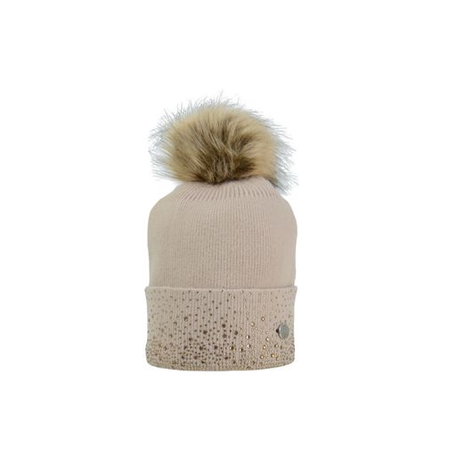 Hy Equestrian Alaska Diamante Bobble Hat - Beige/Gold