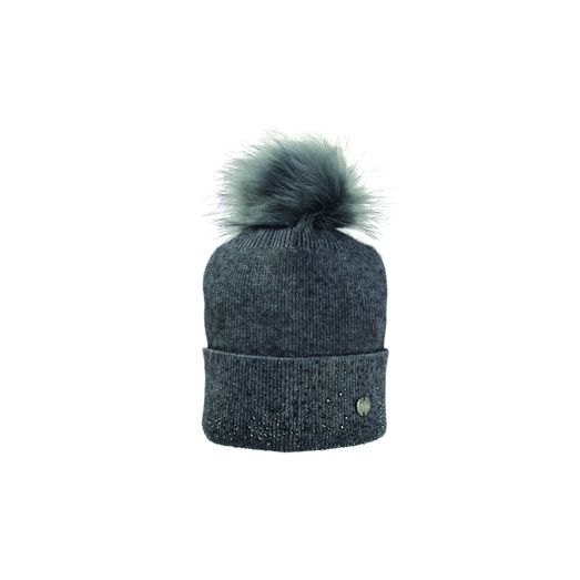 Hy Equestrian Alaska Diamante Bobble Hat - Grey/Black