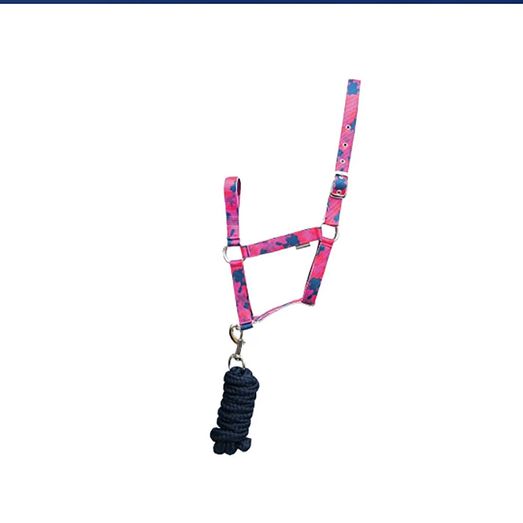 Hy Equestrian DynaForce Head Collar &amp; Lead Rope - Raspberry/Navy