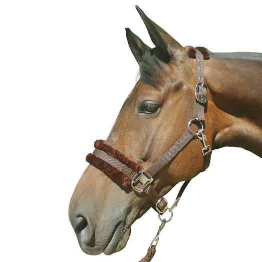 Hy Equestrian Faux Fur Padded Head Collar with Lead Rope - Brown