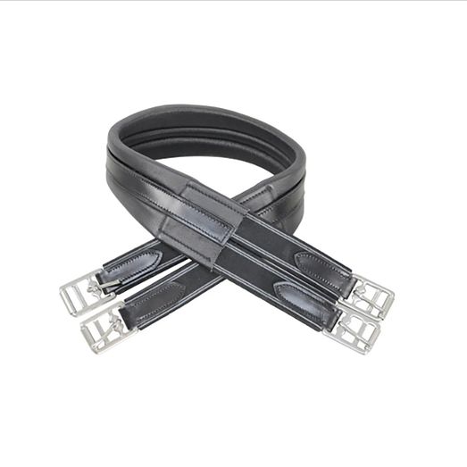 Hy Equestrian Leather Padded Atherstone Girth - Elasticated Both Ends - Black
