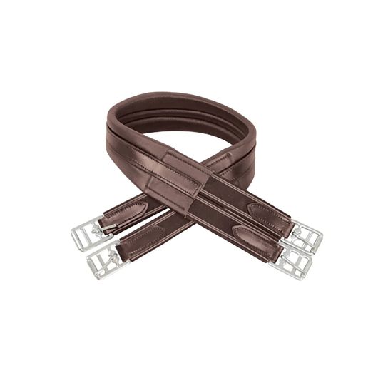 Hy Equestrian Leather Padded Atherstone Girth - Elasticated Both Ends - Brown
