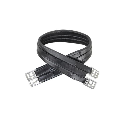 Hy Equestrian Leather Padded Atherstone Girth - Elasticated One End - Black