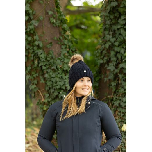 Hy Equestrian Melrose Cable Knit Bobble Hat - Navy