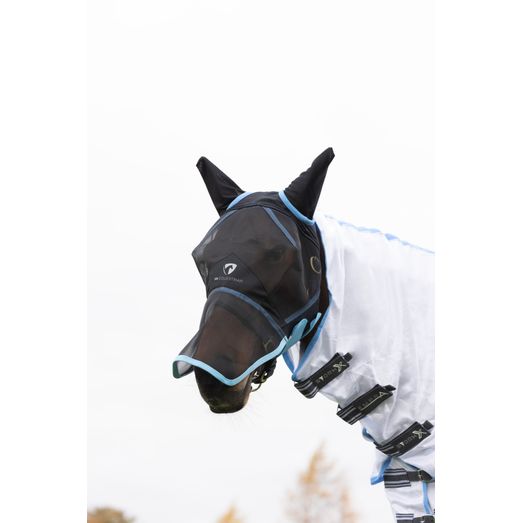 Hy Equestrian Mesh Full Mask with Ears and Nose - Black/Light Blue
