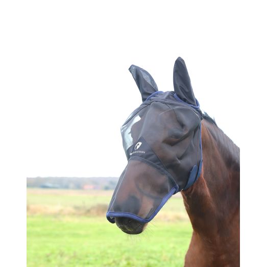 Hy Equestrian Mesh Full Mask with Ears and Nose - Black/Navy