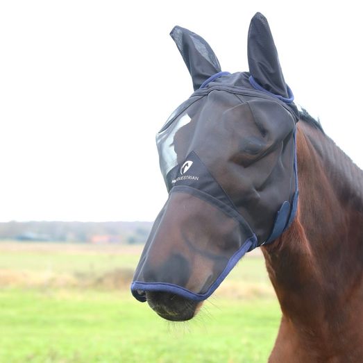 Hy Equestrian Mesh Full Mask with Ears and Nose - Black/Navy