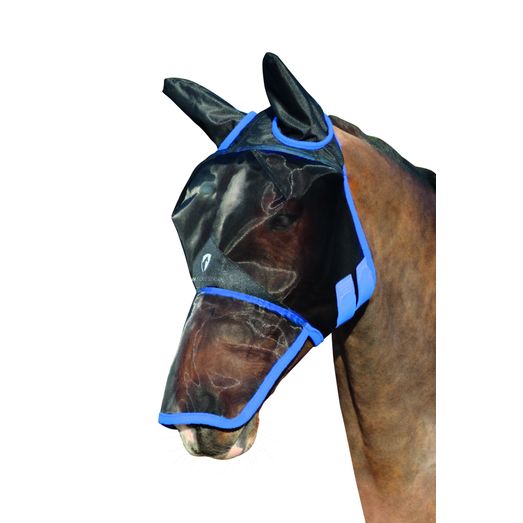 Hy Equestrian Mesh Full Mask with Ears and Nose - Black/Palace Blue