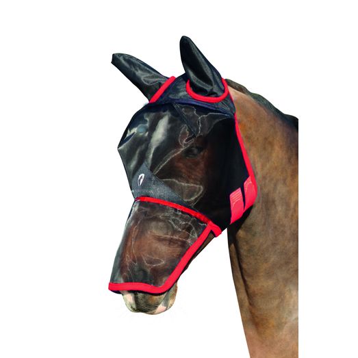 Hy Equestrian Mesh Full Mask with Ears and Nose - Black/Red