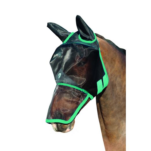 Hy Equestrian Mesh Full Mask with Ears and Nose - Black/Teal