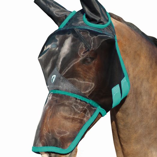 Hy Equestrian Mesh Full Mask with Ears and Nose - Black/Teal
