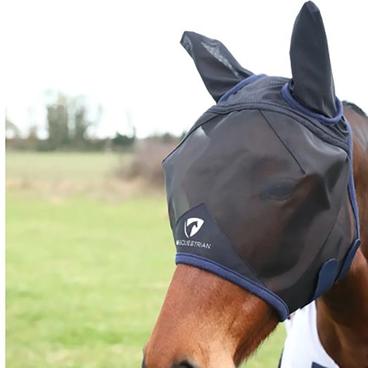 Hy Equestrian Mesh Half Mask with Ears - Black/Navy