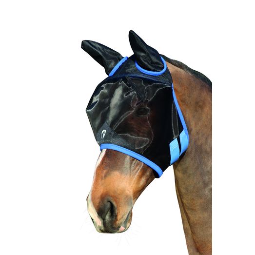 Hy Equestrian Mesh Half Mask with Ears - Black/Palace Blue