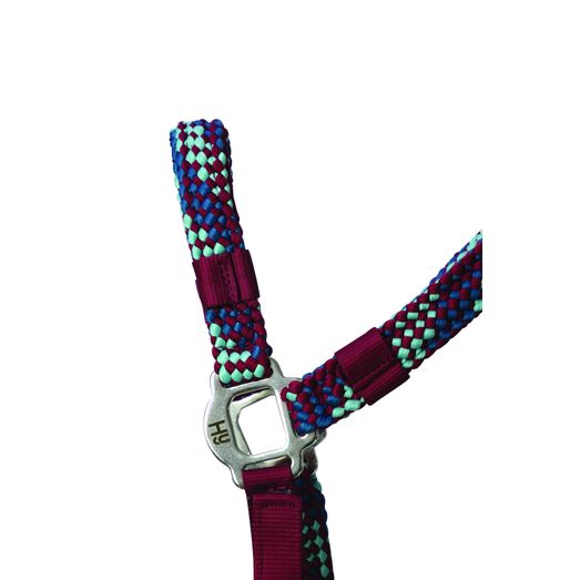 Hy Equestrian Multicolour Adjustable Head Collar with Rope - Burgundy/Teal/Mint