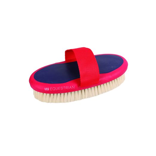 Hy Equestrian Pro Groom Goat Hair Body Brush - Red/Navy