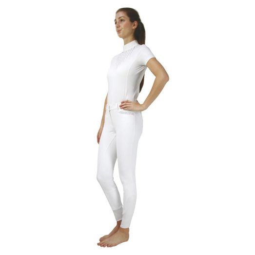 Hy Equestrian Roka Rose Breeches - White with Navy/Rose Gold Diamantes