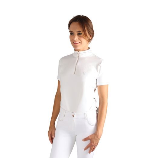 Hy Equestrian Roka Royal Show Shirt - White with Rose Gold Diamantes