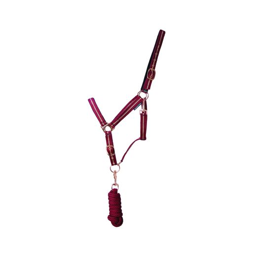 Hy Equestrian Rose Glitter Head Collar &amp; Lead Rope Set - Burgundy